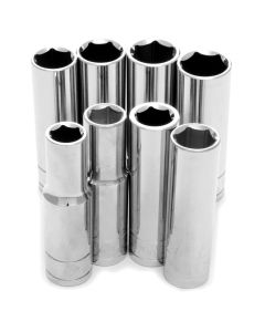 Chrome Socket Set, 1/2" Drive, 8 Piece, 12mm to 19mm, 6 Point, Deep
