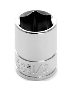 Chrome Socket, 1/4" Drive, 1/2", 6 Point, Shallow