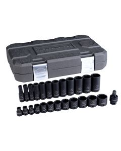 25-Piece 3/8" Drive 6 Point SAE Standard/Deep Impact Socket Set