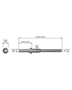 Pneumatic Bit, Roll Pin Driver, 3/8" Punch Diameter, .401 Shank Turn Type. Length 7-1/2"