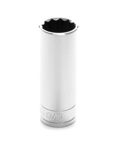 Chrome Socket, 1/2" Drive, 13/16", 12 Point, Deep