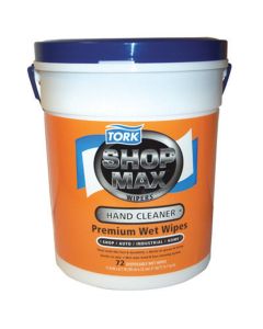 Tork Premium ShopMax Wet Wipes, Hand Cleaner, Single Sheet Dispenser, 72 Sheets per Bucket