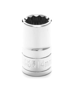 Chrome Socket, 1/2" Drive, 14mm, 12 Point, Shallow
