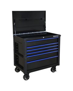 41" 6 Drawer Tool Cart w/Bumpers, Black w/Blue Drwr Pulls