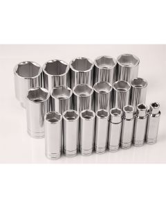 19 pc. 1/2" Drive 6-Point Deep Fract SAE Chrome Socket Set