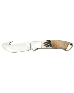 Fixed Blade Gut hook Knife with Maple Burl & Stag