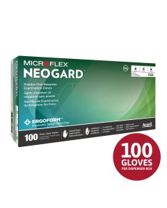 MICROFLEX NEOGARD C52 Disposable Gloves Non-Latex Multi-Purpose, Powder Free Neoprene Exam Glove for Healthcare, Cleaning, Veterinary or Laboratory Settings, Green, Size Medium, Box of 100 units