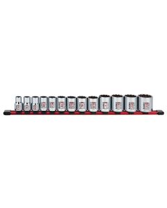 Sunex Tools 13-Piece 1/2 in. Drive Standard Socket Set, Fractional SAE 12-Point Rail