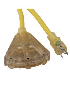 Bayco OSHA NRTL Compliant 25 ft. Extension Cord w/ Lighted End and 3 Outlets - 15 Amp