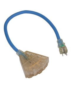 Bayco OSHA NRTL Compliant Cold Weather 2 ft. Extension Cord w/ Lighted End and 3 Outlets - 15 Amp