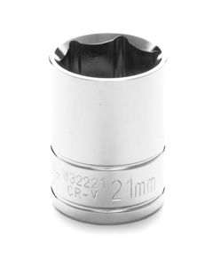 Chrome Socket, 1/2" Drive, 21mm, 12 Point, Shallow