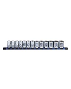 Sunex Tools 13-Piece 1/2 in. Drive Metric 6-Point Standard Chrome Socket Set on Rail
