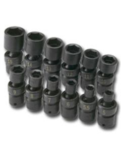 12-Pc. 1/4" Drive 6-Point Swivel Metric Impact Socket Set on Rail