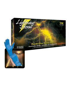 Lightning Storm 12" Powder Free Blue Nitrile Gloves, Large