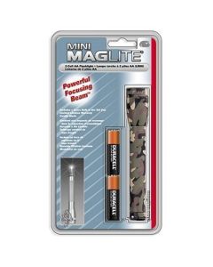 Mini Maglite Holster Package, Army Camoflage, 2 AA Batteries, Black Polypropylene Holster, Blister P