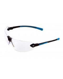 Veratti 429 Safety Glasses - Black/Blue Frames with Clear Lens and ScratchCoating in Clamshell