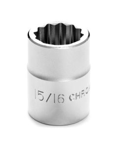 Chrome Socket, 3/4 Drive, 15/16", 12 Point, Shallow