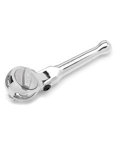 Stubby Chrome Ratchet, 3/8" Drive, Flexible Round Head, Quick Release, 5-1/4" Long
