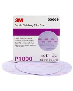 3M Hookit Purple Finishing Film Abrasive Disc 260L, 30669, 6 in, P1000 (50-Discs per Carton)