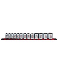 Sunex Tools 13-Piece 1/2 in. Drive Fractional SAE 6-Point Standard Socket Set on Rail