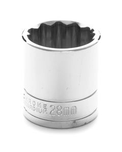 Chrome Socket, 1/2" Drive, 28mm, 12 Point, Shallow
