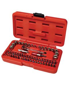 60-pc 1/4 Drive Spline Socket Set with 72 Tooth Quick Release Double Ended Bit Ratchet