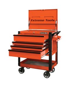 33 4 Drwr Deluxe Tool Cart w/Bumpers, Orange w/Black Quick Release Drwr Pulls