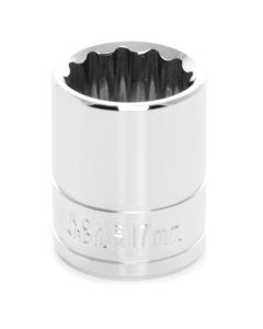 Chrome Socket, 3/8" Drive, 17mm, 12 Point, Shallow