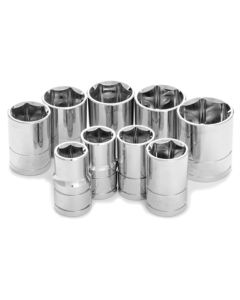 Chrome Socket Set, 1/2" Drive, 9 Piece, 1/2" to 1", 6 Point, Shallow