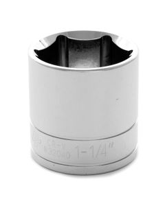 Chrome Socket, 1/2" Drive, 1-1/4", 6 Point, Shallow