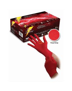 Red Lightning Nitrile Gloves with Tread Grip, Size XL