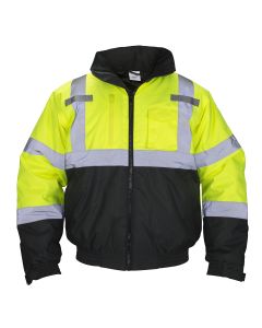 Class-3 Hooded Reflective Yellow Bomber Jacket, Size