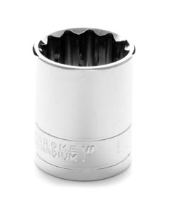 Chrome Socket, 1/2" Drive, 1", 12 Point, Shallow