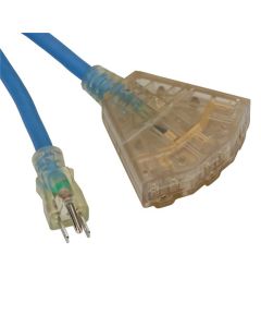 Bayco OSHA NRTL Compliant Cold Weather Extension 50 ft. Cord w/ Lighted End and 3 Outlets - 15 Amp