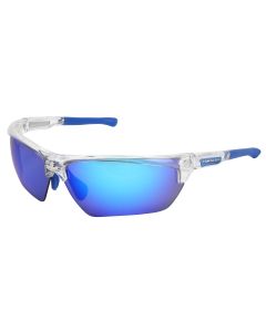 Dominator, DM3 Series Safety Glasses with Blue Diamond Mirror Lenses Clear Frame Color with Blue Temples Adjustable Wire Core Temples and Nose Piece