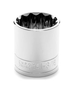 Chrome Socket, 1/2" Drive, 1-3/16", 12 Point, Shallow