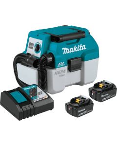 Makita 18V LXT 5.0 Ah Li-Ion Brushless Cordless 2 Gallon HEPA Filter Portable Wet/Dry Dust Extractor/Vacuum Kit