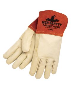 MCR Safety Mustang Leather Welding Work Gloves Premium Top Grain Cowskin Leather 4.5 Inch Split Leather Gauntlet Cuff
