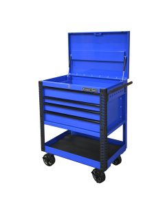 33 4 Drwr Deluxe Tool Cart w Bumpers, Blue w/Black Quick Release Drwr Pulls
