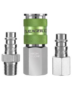 Flexzilla Pro High Flow Coupler and Plug Kit, 1/4" NPT, 1/4" Body, 3-Piece