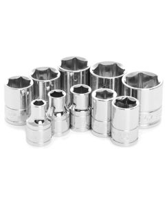 Chrome Socket Set, 3/8" Drive, 10 Piece, 1/4" to 13/16", 6 Point, Shallow