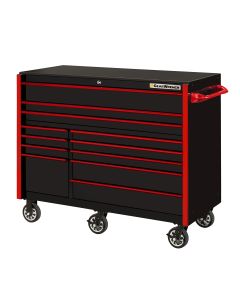 55" 12-Drawer Roller Cabinet, Black-Red Handles