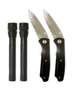 LED Light and Pocket Knife Set, 7-3/4" Folding Knife, 6" Aluminum AA Light, with Batteries