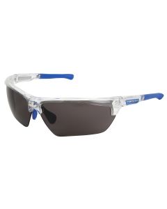 Dominator, DM3 Series Gray MAX6, Lenses - Anti-Fog Safety Glasses Clear Frame Color with Blue Temples Adjustable Wire Core Temples and Nose Piece