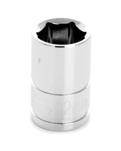 Chrome Socket, 3/8" Drive, 12mm, 6 Point, Shallow