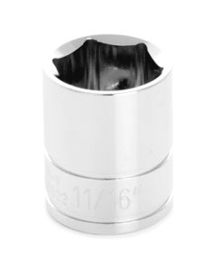 Chrome Socket, 3/8" Drive, 11/16", 6 Point, Shallow