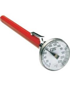 Analog Pocket Thermometer, 0 to 220 F Range, with 1" Dial Face, Stainless Steel Probe, Pocket Clip