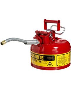 Red Metal Safety Can, Type ll, One Gallon Capacity, with 5/8" x 9" Flexible Metal Hose, for Gasoli