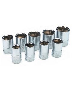 Chrome Socket Set, 1/2" Drive, 9 Piece, 12mm to 22mm, 6 Point, Shallow