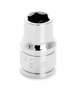 Chrome Socket, 3/8" Drive, 9mm, 6 Point, Shallow